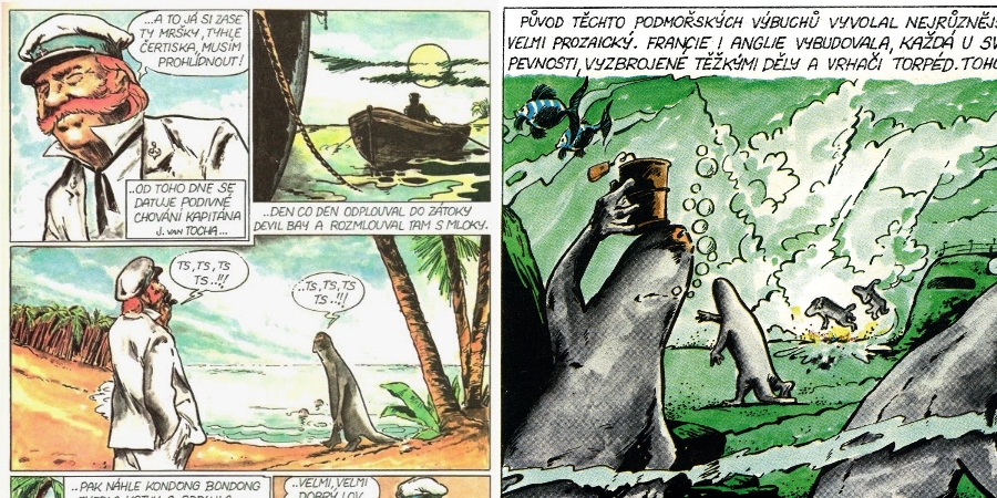 Komiks Válka s mloky se dočkal vydání až v roce 1988 v časopise Kometa. (C-press)