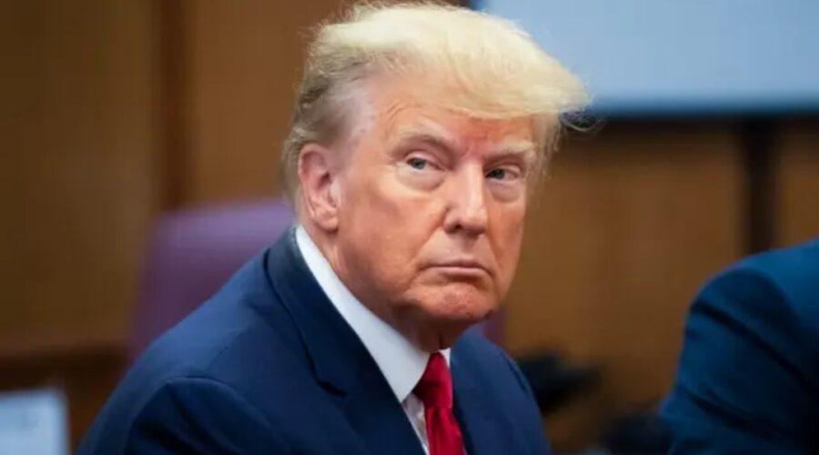 Former President Donald Trump appears in Manhattan Criminal Court in New York on April 4, 2023. (Steven Hirsch/Pool/AFP via Getty Images)
