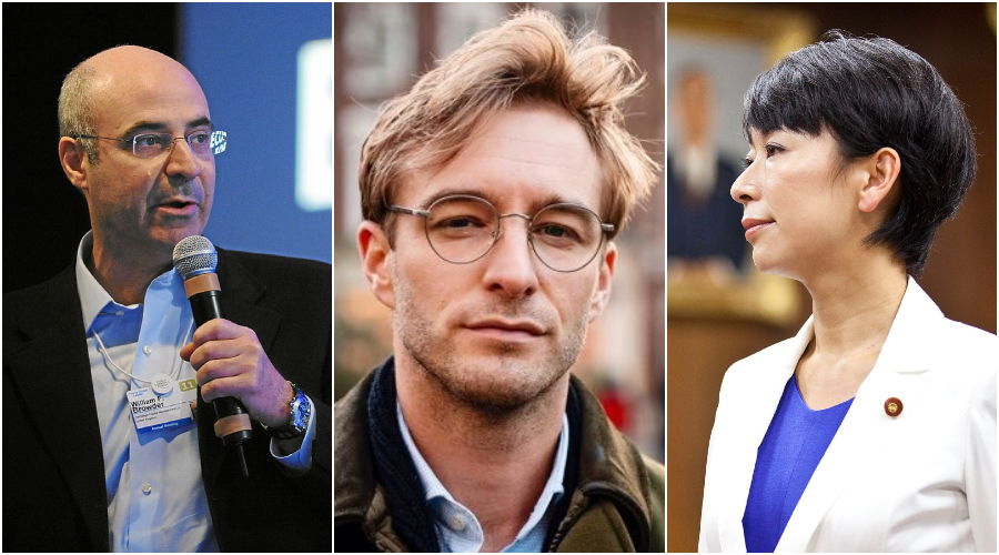 (Zleva) Bill Browder, Britský finančník a politický aktivista. Luke de Pulford, výkonný ředitel Mezinárodní parlamentní aliance pro Čínu (IPAC). Shiori Kanno, bývalá členka japonské Sněmovny reprezentantů. (World Economic Forum / CC BY-SA 2.0), (Evupm00 / CC BY-SA 4.0), (Mukimuki52 / CC BY-SA 3.0)