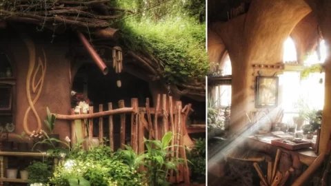 Obdivovatelka Tolkiena si v lese postavila hobití dům pokrytý porostem, ve kterém i bydlí