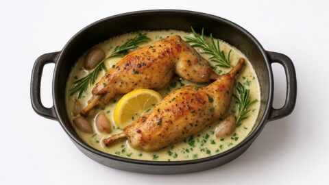 Recept: Pečený králík s citronovou omáčkou (ze zadních stehen)