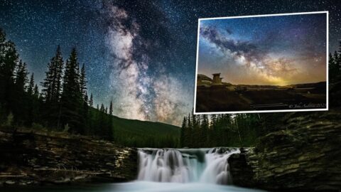 Astrofotograf zachytil Mléčnou dráhu v ohromujících detailech u surrealistické krajiny v Albertě