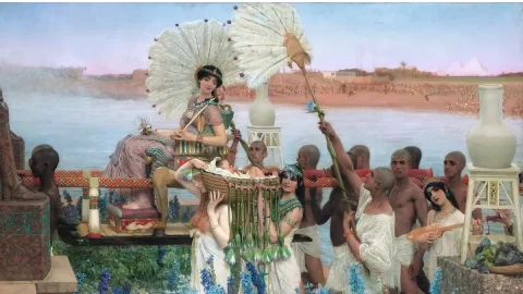 Zkoumání obrazu sira Lawrence Alma-Tademy „Nalezení Mojžíše“