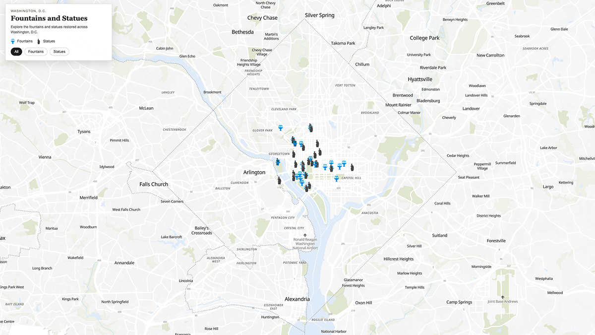 Mapa fontán a soch ve Washingtonu, D.C.